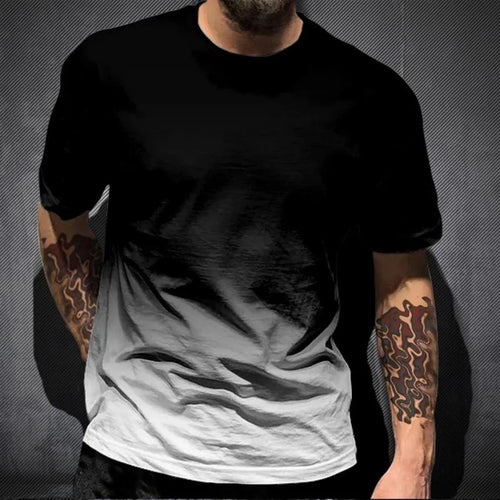 Fashionable Men's Breathable Round Neck T-shirt Gradient Print Durable Stitching Pattern Sports and Leisure Quick Drying Casual